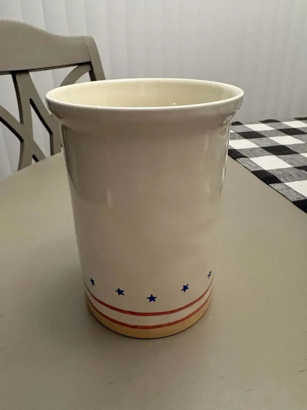 Rae Dunn HOMEMADE Ceramic Patriotic Utensil Holder with Star and Stripe Detail